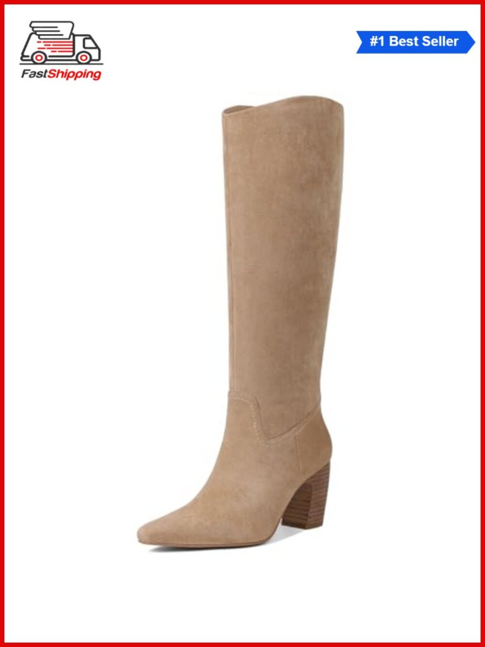 Wide Calf Knee High Boots Square Toe Chunky Heel Suede